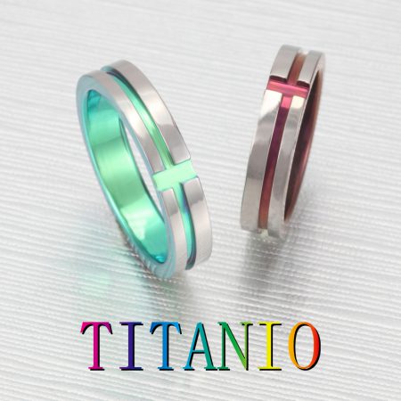 TITANIO No.4 クロスデザインのチタングラデーション平打ちマリッジリング